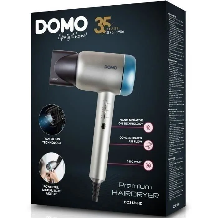 Domo Secador de Pelo DO2135HD - 1800W de Potencia Secado Profesional Rápido 1