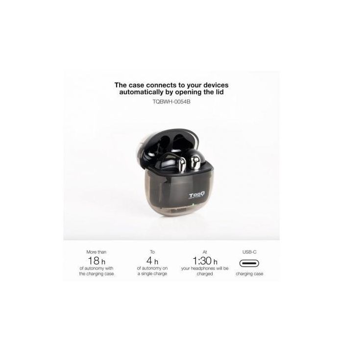 TooQ TQBWH-0054B Auriculares Inalámbricos Bluetooth Onyx con Estuche de Carga, Micrófono, Cancelación Ruido ENC, Autonomía hasta 18h, Negros 2 TooQ TQBWH-0054B Auriculares Inalámbricos Bluetooth Onyx con Estuche de Carga, Micrófono, Cancelación Ruido ENC, Autonomía hasta 18h, Negros 2