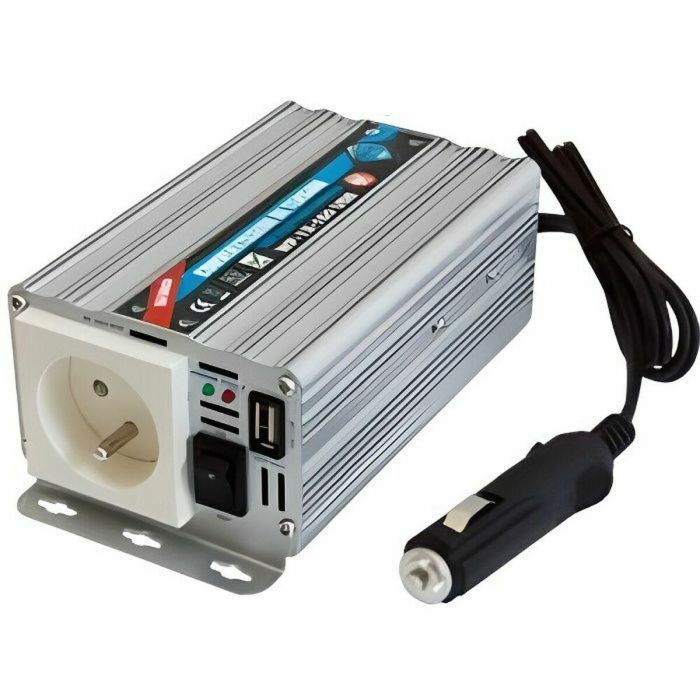 Htc Equipement WP Convertidor de Tensión 12V a 220V 150W con Toma USB y Mechero, Arranque Suave, Protección Total y Alarma Batería