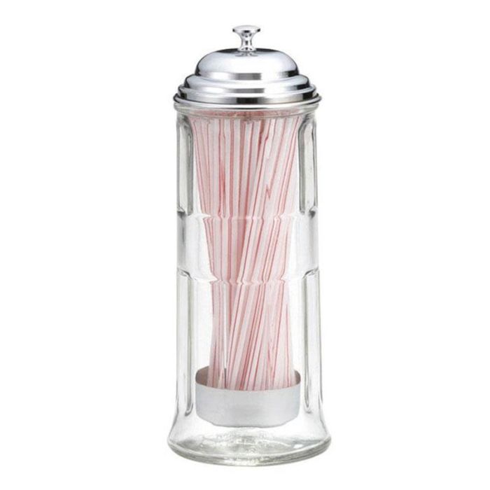 TABLECRAFT - H714CH/3 - Pack de 3 unidades - Dispensadores de pajitas de vidrio con tapa cromada - 11,1 x 11,1 x 28,3 cm - Transparente