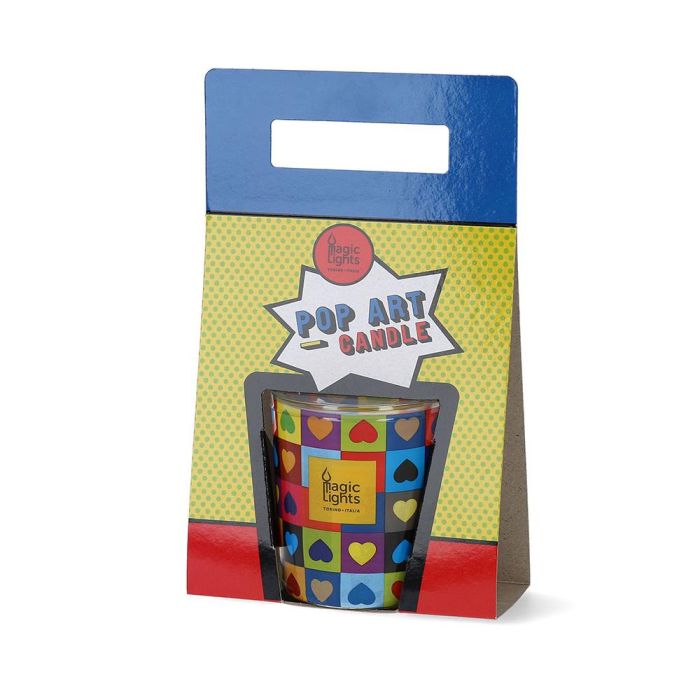 Vela en vaso pop art ø7,5x8,4cm corazones magic lights 1