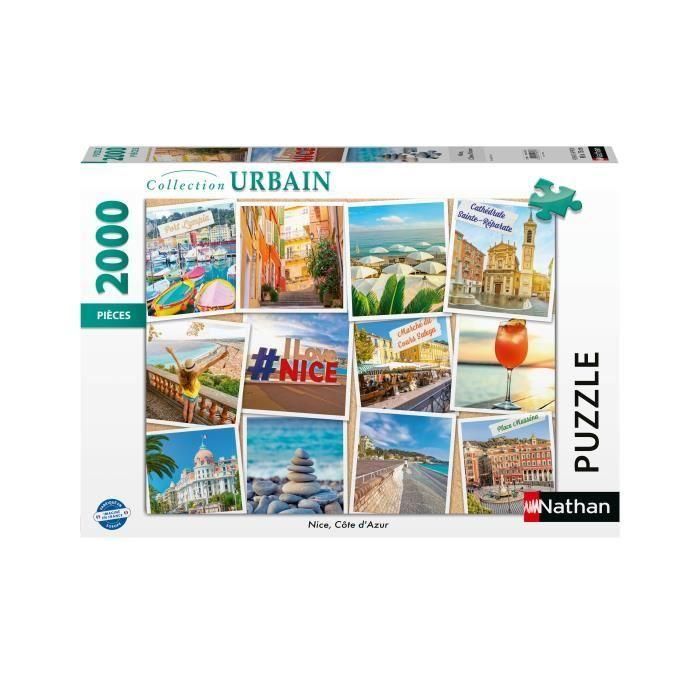 Nathan 12001613 Puzzle 2000 piezas: Paisaje Niza, Costa Azul, Francia. Colección Urban, para Adultos y jóvenes +14 años. 2