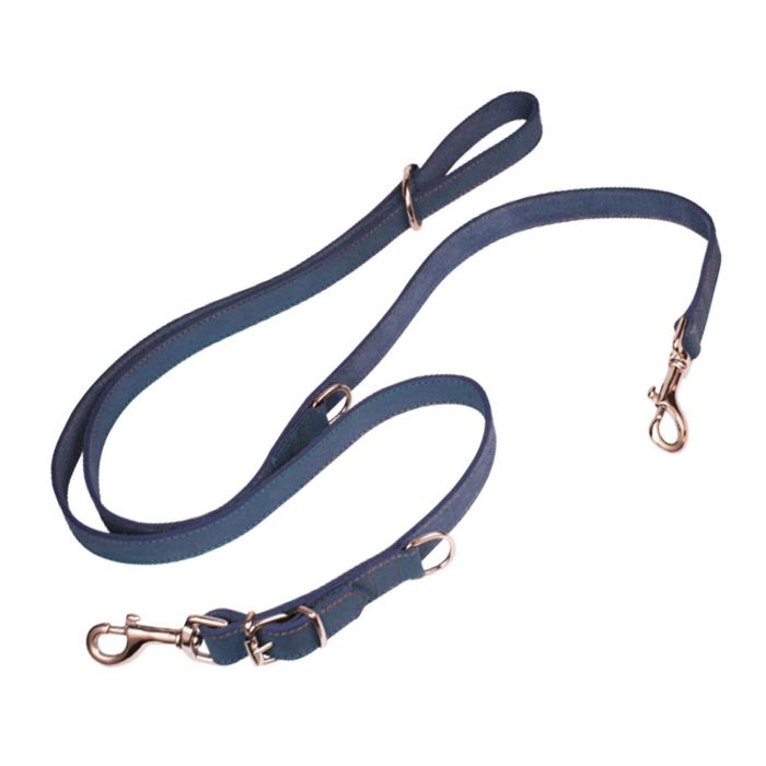 Gloria Correa Multiposición Oasis de Piel Azul 200cm x 21mm para Adiestramiento Canino, Paseo Doble Perro y Manos Libres