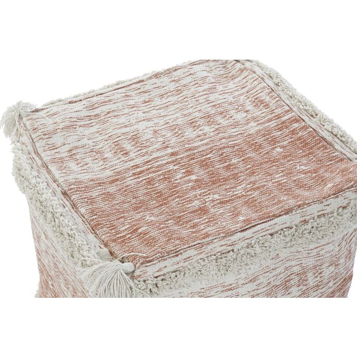 DKD Home Decor Cojín de Suelo Grande Cuadrado Decorativo Urban Étnico Naranja Beige con Flecos 40x40x40 cm, Poliéster 1