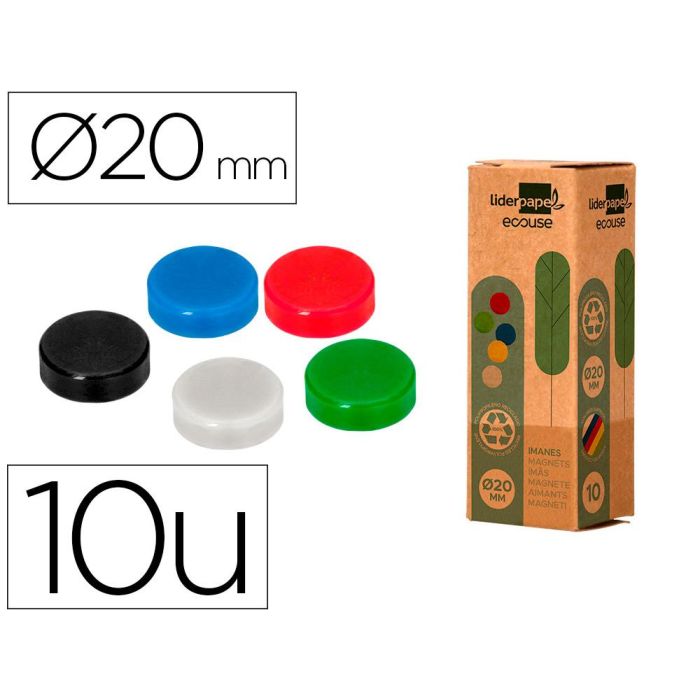 Iman Para Sujecion Liderpapel Ecouse Pp Recicladopara Pizarra Magnetica 20 mm Caja De 10 Unidades