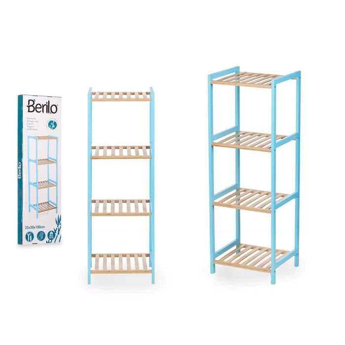 Berilo Estantería Cuadrada 4 Estantes Bambú Azul 35x100x30 cm Berilo Estantería Cuadrada 4 Estantes Bambú Azul 35x100x30 cm