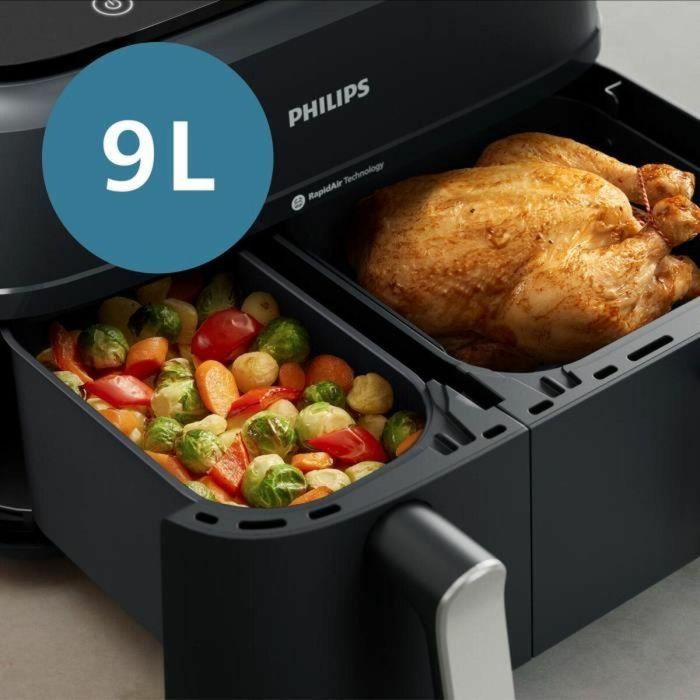 AirFryer - PHILIPS - NA351/00 - Acero inoxidable - 9,0L - Doble cubeta - 38,25 x 44,39 x 31,42 cm 5