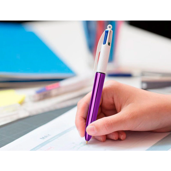 Bic Bolígrafo 4 Colores Shine Silver Cuerpo Blanco-Morado Metálico Caja 12 Ud 5 Bic Bolígrafo 4 Colores Shine Silver Cuerpo Blanco-Morado Metálico Caja 12 Ud 5