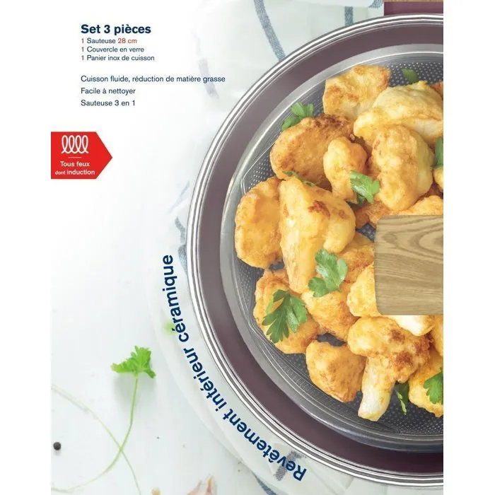 Arthur Martin Sartén AM3056 con Tapa y Cesta de Acero Inoxidable, Revestimiento Cerámico, Ø 24 cm, Color Ciruela, Apta Inducción 1