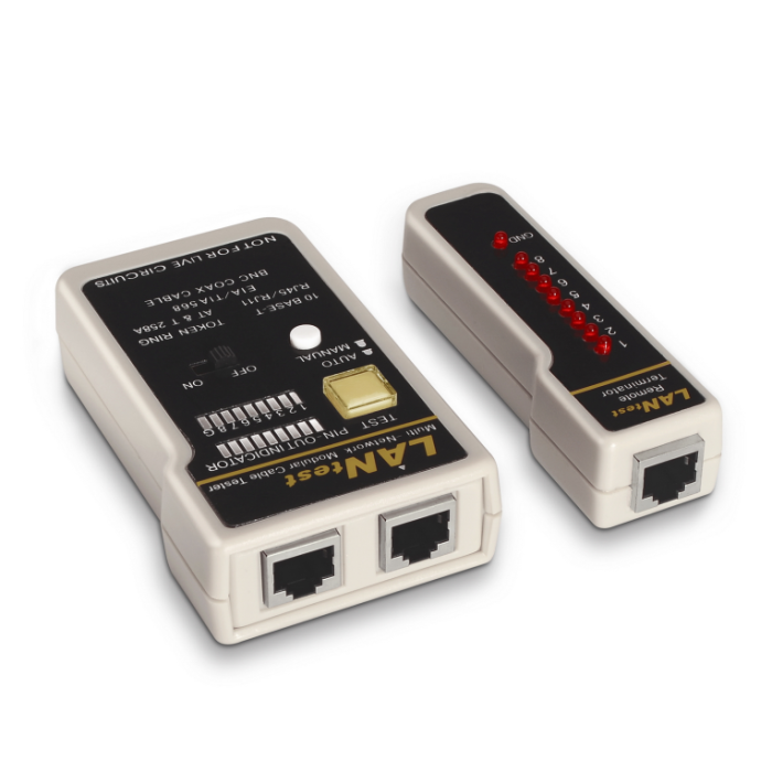 Aisens A142-0314 Tester Profesional y Portable para Cables RJ11, RJ12, RJ45, Coaxial BNC con Unidad Remota hasta 182 Metros