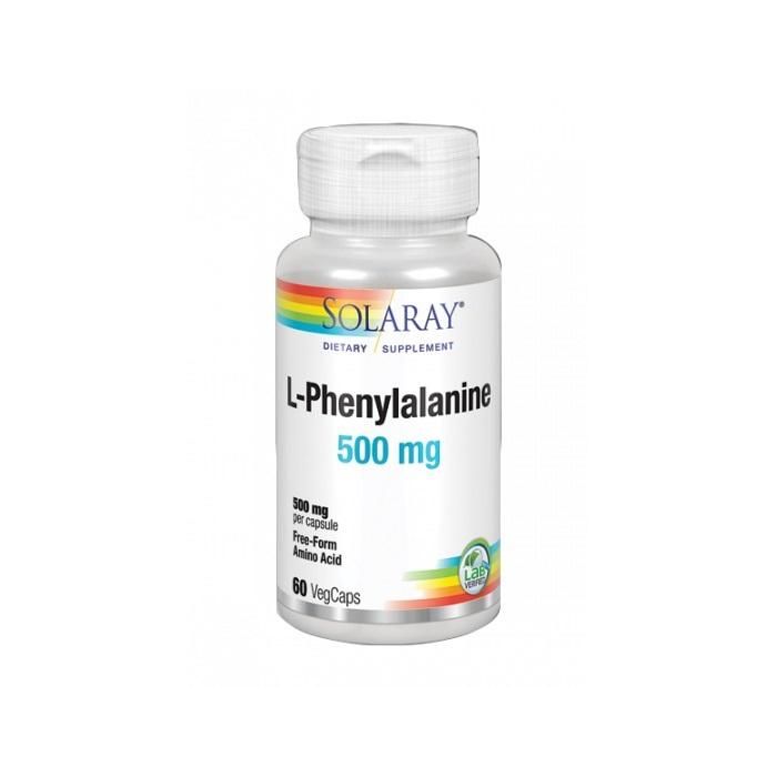 SOLARAY L-Fenilalanina 500 mg, 60 Cápsulas - Aminoácido esencial de fermentación, apto para veganos