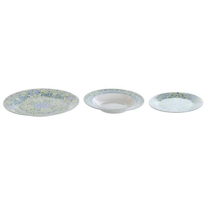 DKD Home Decor Vajilla Árabe Verde Azul Porcelana Set de 18 Piezas 1