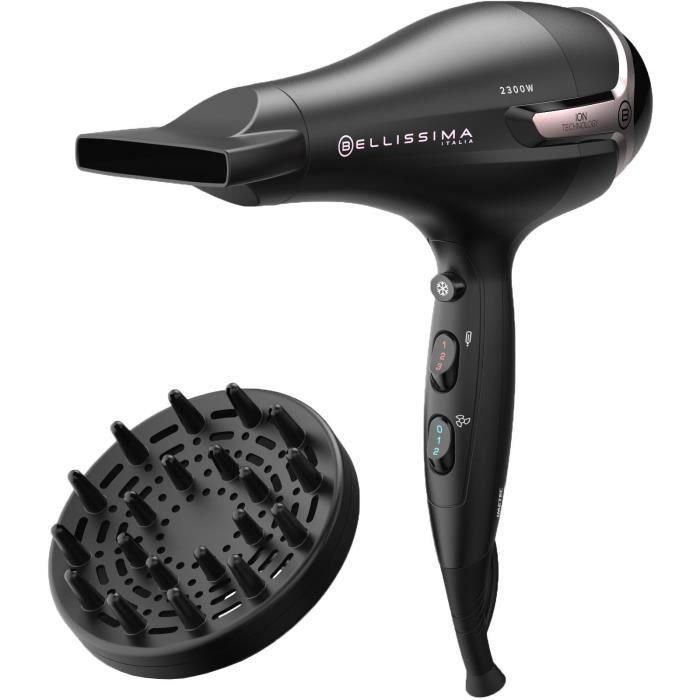 Secador de pelo - Bellissima - Ionic S9 2300W - Para cabello liso y ondulado - 2 velocidades 3 temperaturas - Difusor concentrador