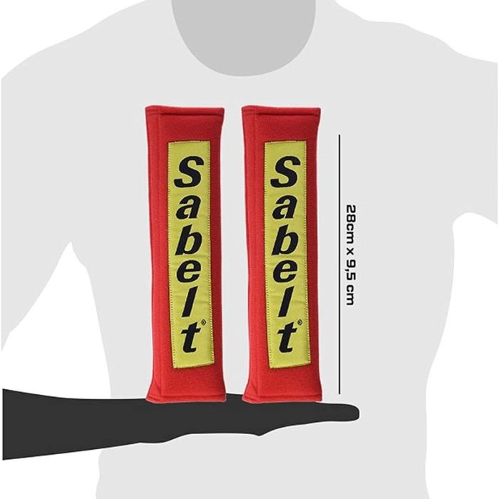 Sabelt SB475040 Almohadillas para cinturón de seguridad de arnés 3" Velcro Rojas, felpa suave y cómoda 28x9.5cm 2