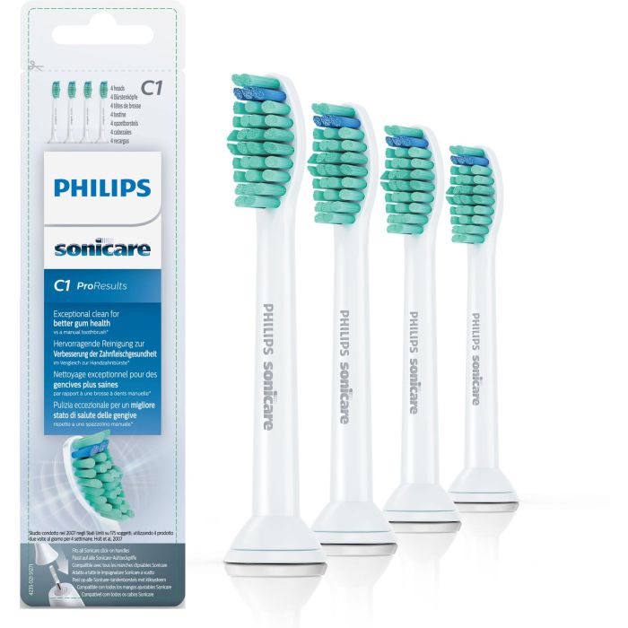 Philips HX6014/07 Cabezales de cepillado sónico Sonicare ProResults C1, Blanco, 4 piezas, para FlexCare, HealthyWhite, EasyClean