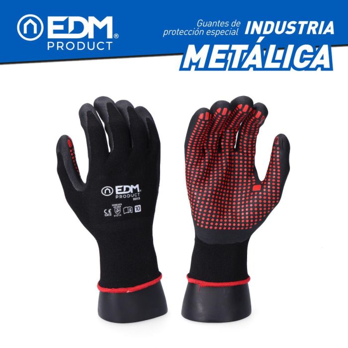 Guantes de Trabajo EDM Negro Licra Nitrilo Metal Industriales 4