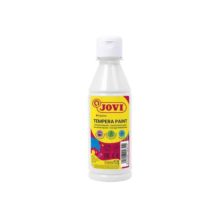 Jovi Témpera Líquida Blanca 250 ml - Base Agua, Alto Poder Cubriente, Secado Rápido, Fácil de Lavar, Sin Gluten/Alérgenos