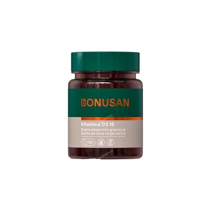 BONUSAN Vitamina D3 15 mcg (600 UI) para Huesos y Sistema Inmune, 90 Cápsulas