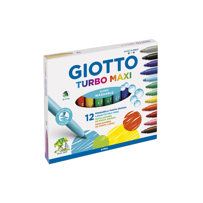 Giotto Rotulador Turbo Maxi Caja 12 Colores Lavables Punta Gruesa Bloqueada 1