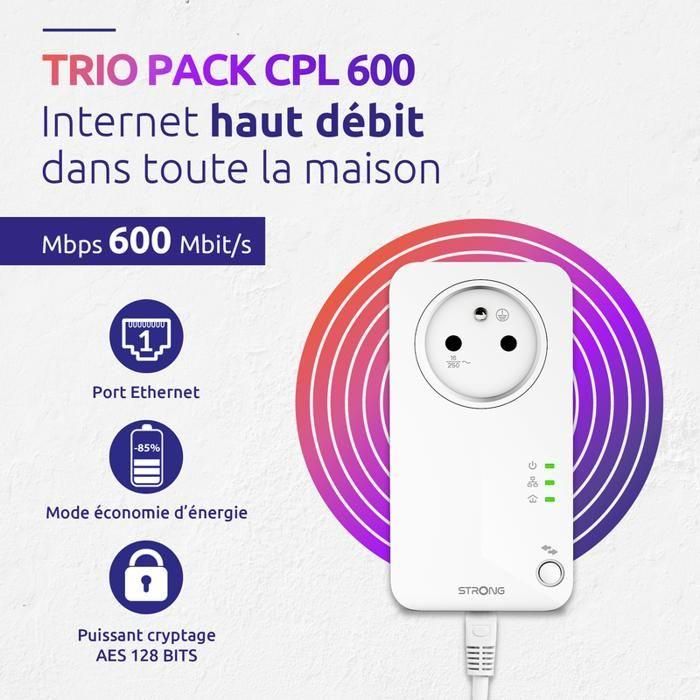 Kit CPL - FUERTE - CPL 600 Paquete de 3 - 600 MB - Enchufe filtrado, 3 adaptadores, paquete triple 1 Kit CPL - FUERTE - CPL 600 Paquete de 3 - 600 MB - Enchufe filtrado, 3 adaptadores, paquete triple 1