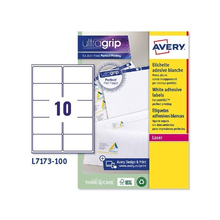Avery Etiquetas Adhesivas Para Envíos 99,1x57 mm Inkjet-Láser, 100% Reciclado Blanco