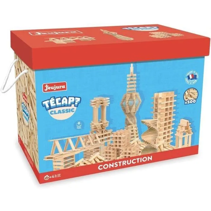 JEUJURA Tecap? Classic - 500 tablas de madera, juego de equilibrio y construcción para niños a partir de 4 años