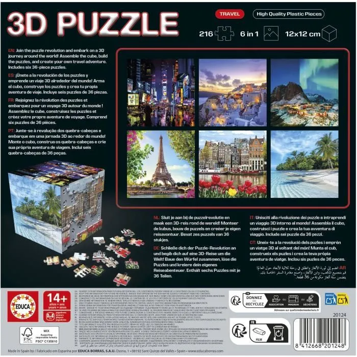 Educa Borrás Puzzle Cubo 3D Viajes 20124, 216 Piezas, Rompecabezas Educativo para Todas las Edades 2 Educa Borrás Puzzle Cubo 3D Viajes 20124, 216 Piezas, Rompecabezas Educativo para Todas las Edades 2