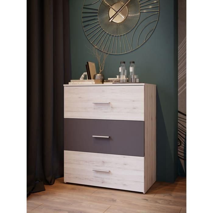 Cómoda ADRIA 3 cajones Roble fresno / Gris liso 75,2 x 41,3 x 89,7 cm 1 Cómoda ADRIA 3 cajones Roble fresno / Gris liso 75,2 x 41,3 x 89,7 cm 1