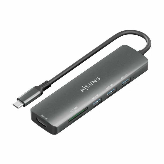 Hub USB Aisens USB-C DOCK 6 EN 1 Gris 2