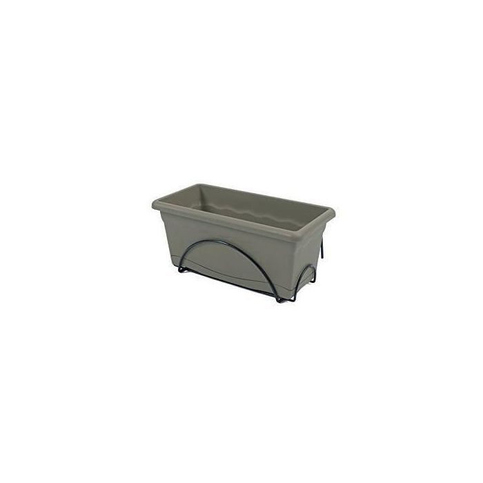PLASTIKEN Jardiniere 40x20 Cm + Bandeja + Soporte para balcón Colección TERRA - Taupe 1 PLASTIKEN Jardiniere 40x20 Cm + Bandeja + Soporte para balcón Colección TERRA - Taupe 1