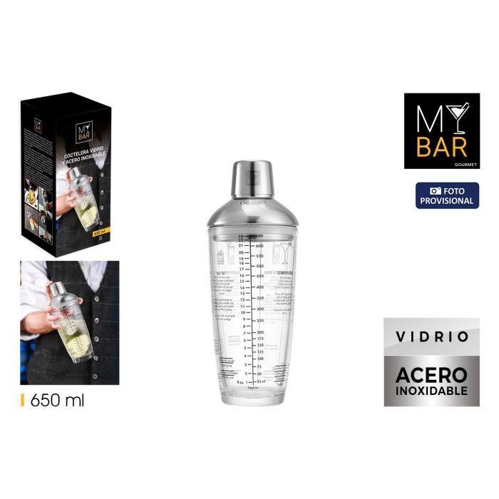 Coctelera de Vidrio con Tapa de Acero 650 ml My Bar - Inde (12 Unidades) Coctelera de Vidrio con Tapa de Acero 650 ml My Bar - Inde (12 Unidades)