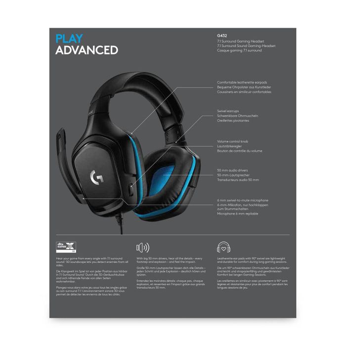 Auriculares con Micrófono Gaming Logitech 981-000770 Azul Negro 3