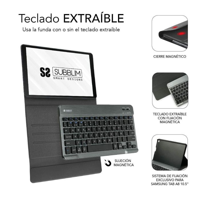 SUBBLIM SUBKT3-BTS055 Teclado Inalámbrico Bluetooth 5.2 QWERTY Español con Funda para Samsung GT A8 10.5" X200/205 Negro 3 SUBBLIM SUBKT3-BTS055 Teclado Inalámbrico Bluetooth 5.2 QWERTY Español con Funda para Samsung GT A8 10.5" X200/205 Negro 3