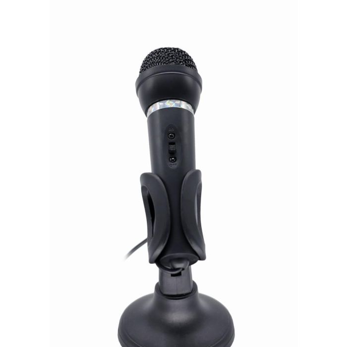 Gembird MIC-D-04 Micrófono de Condensador de Mesa con Soporte, Conexión 3.5mm, Color Negro, Cable 1.3m para PC/Laptop 1