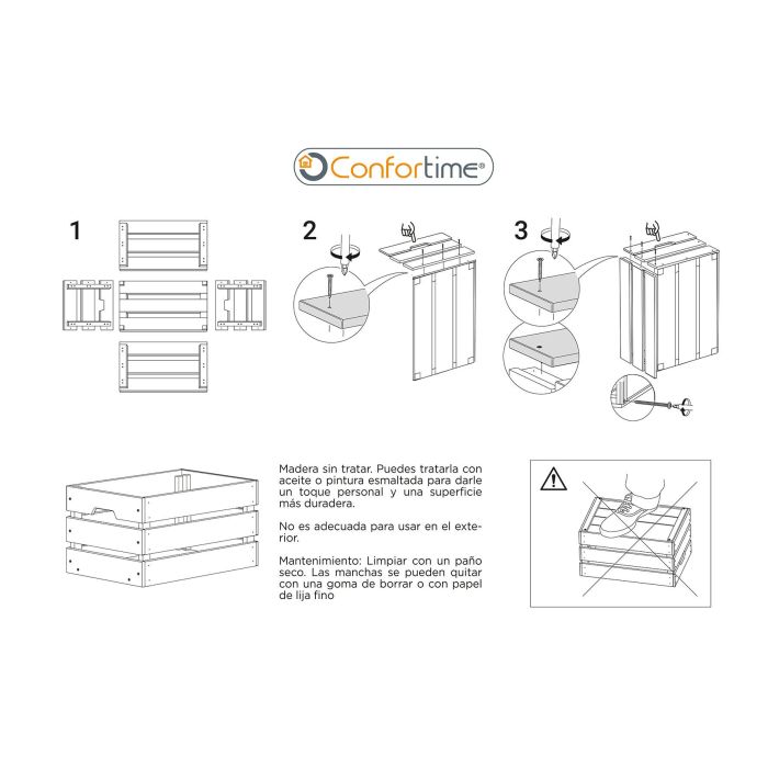 Confortime Caja Madera Apilable 35 x 25 x 18 cm (4 Unidades)