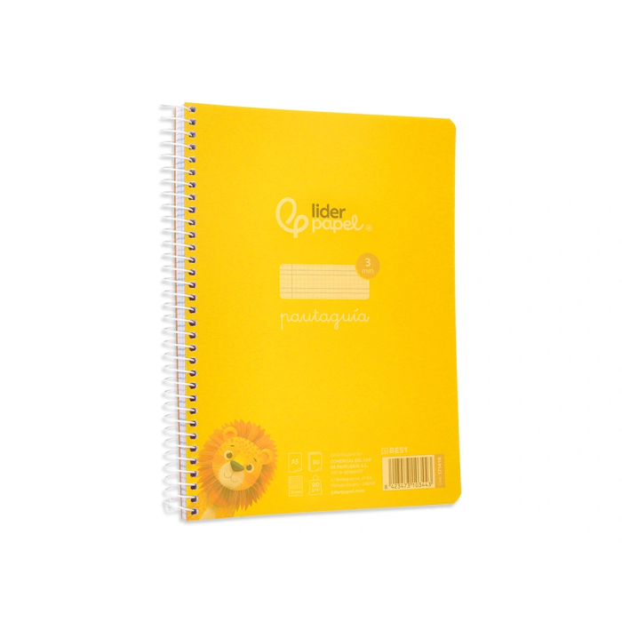 Liderpapel Cuaderno Espiral A5 Pautaguía 80h 90gr Cuadro Pautado 3mm con Margen Tapa Plástico Amarillo 4