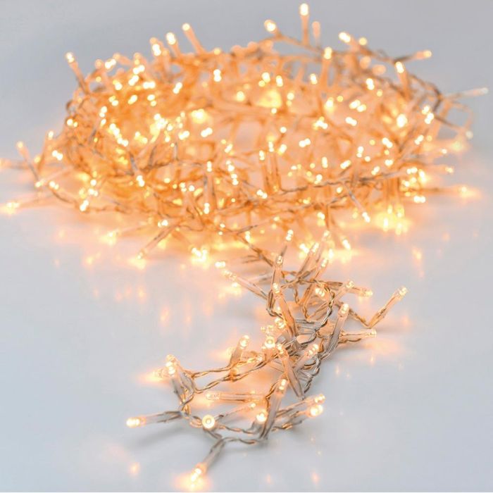 Guirnalda Fija 120 Leds Luz Cálida Exterior IP44 Cable Transparente, 9 Metros de Iluminación + 3 Metros de Cable Alimentación