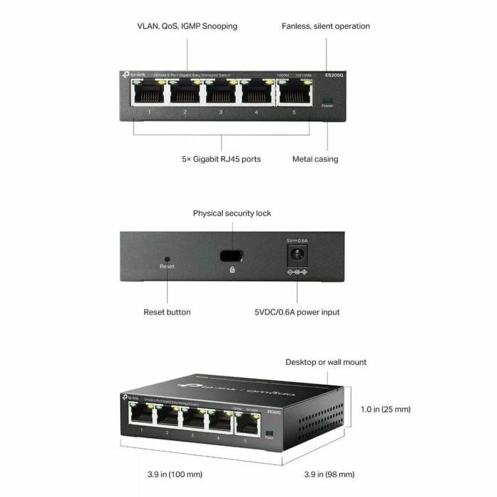 TP-LINK Omada ES205G Switch Gestionado 5 Puertos Gigabit, Integración con Omada SDN, VLAN, IGMP Snooping 1 TP-LINK Omada ES205G Switch Gestionado 5 Puertos Gigabit, Integración con Omada SDN, VLAN, IGMP Snooping 1