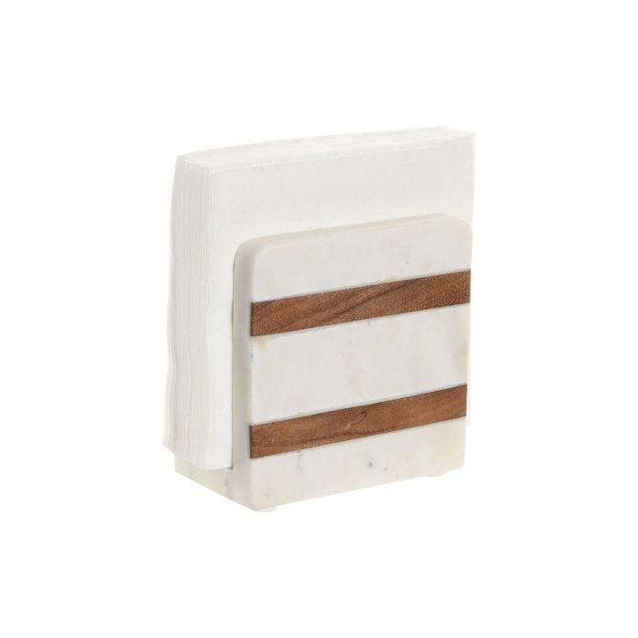 DKD Home Decor Servilletero Urban de Mármol y Madera de Acacia Blanco/Natural 7 x 12.7 x 12.7 cm 2