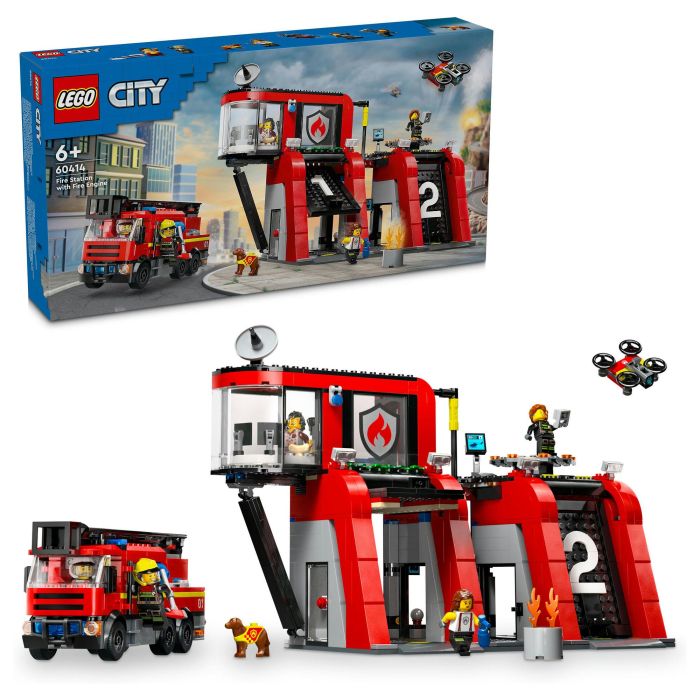 LEGO 60414 Estación de Bomberos y Camión de Bomberos, Figura de Perro de Juguete y 5 Minifiguras, Regalo Infantil 7