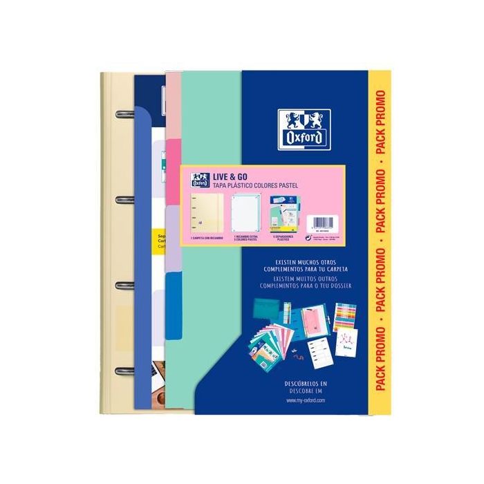 Oxford Europeanbinder Live & Go Carpeta 4 Anillas A4 C-Recambio 80H 5x5 C-Separadores Polyfoam Colores Pastel Pack Promo Oxford Europeanbinder Live & Go Carpeta 4 Anillas A4 C-Recambio 80H 5x5 C-Separadores Polyfoam Colores Pastel Pack Promo