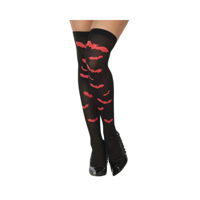 Medias Halloween Negro Murciélagos Rojos Mujer Adulto