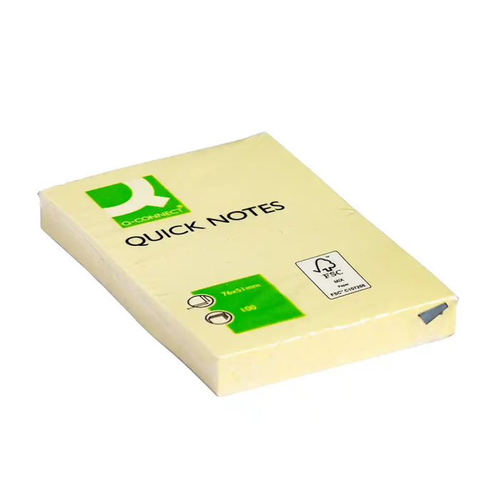 Q-connect Bloc de notas adhesivas quita y pon 51x76 mm, Amarillo, 100 hojas 1