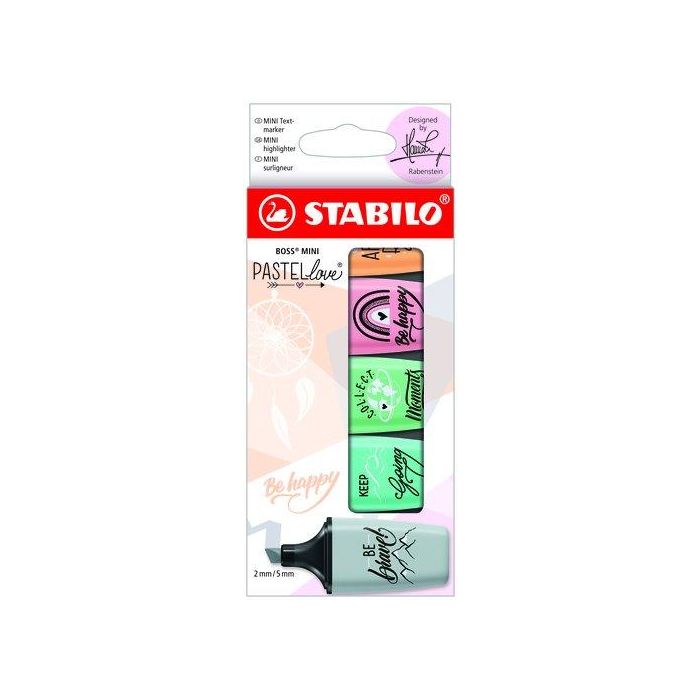 Stabilo Rotulador fluorescente Boss Mini Pastel Love estuche de 5 unidades colores surtidos trazo 2-5mm