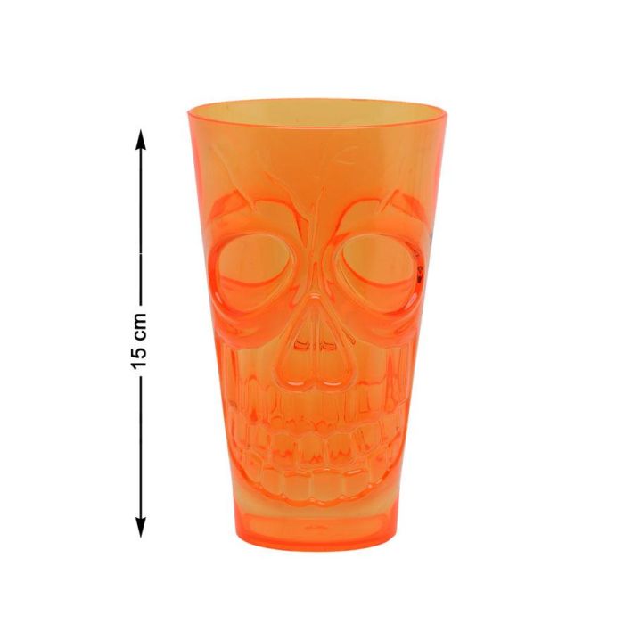Vaso Naranja con Relieve de Calavera 15x9 cm para Halloween - Ideal Bebidas Frías en Fiestas Temáticas