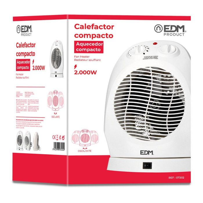 Edm Calefactor Compacto Oscilante 1000 - 2000 W Blanco 1 Edm Calefactor Compacto Oscilante 1000 - 2000 W Blanco 1