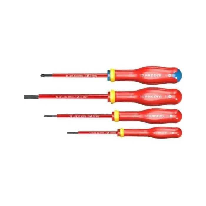 Facom Juego 4 Destornilladores Aislados 1000V para Tornillos Ranurados y Pozidriv