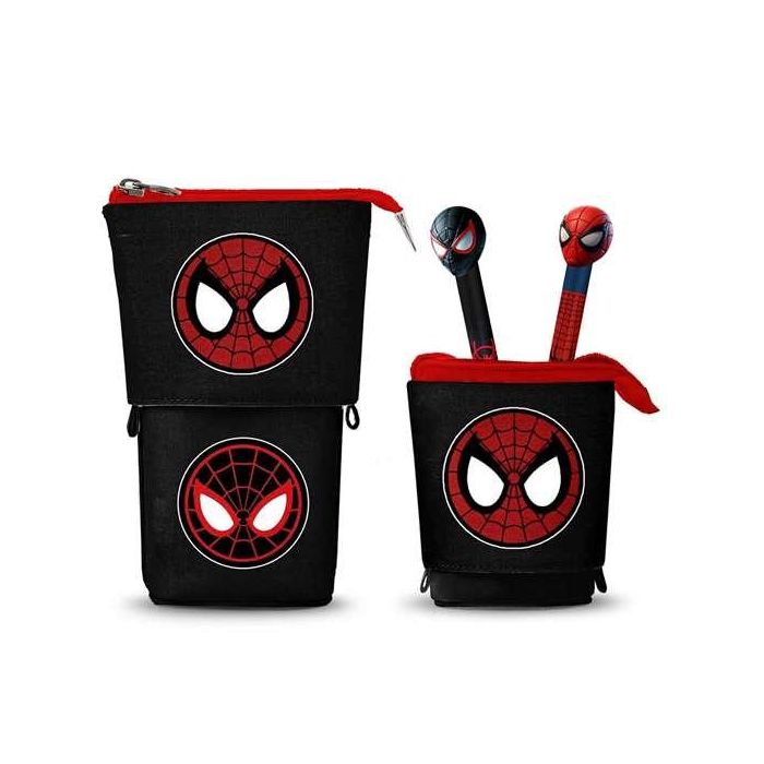 Karactermania Spiderman Peter Estuche Portatodo Vertical con 2 Bolígrafos Gel Borrables 10 Colores y Borrador Integrado