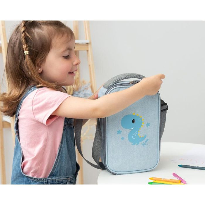 KioKids Bolso Merienda Dino Azul - Bolsa Térmica Infantil Dolci Amici, Capacidad 2.5L, Conserva Calor y Frío, +0 Meses 1
