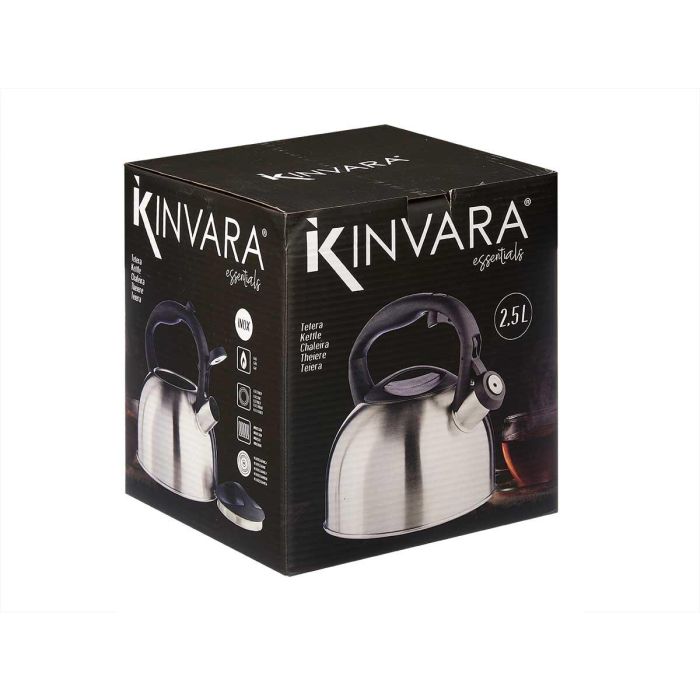 Tetera Kinvara Acero Inoxidable 2,5L Asa Plástico 23x20,5x19 cm Plata/Negro (6 Unidades) 1 Tetera Kinvara Acero Inoxidable 2,5L Asa Plástico 23x20,5x19 cm Plata/Negro (6 Unidades) 1